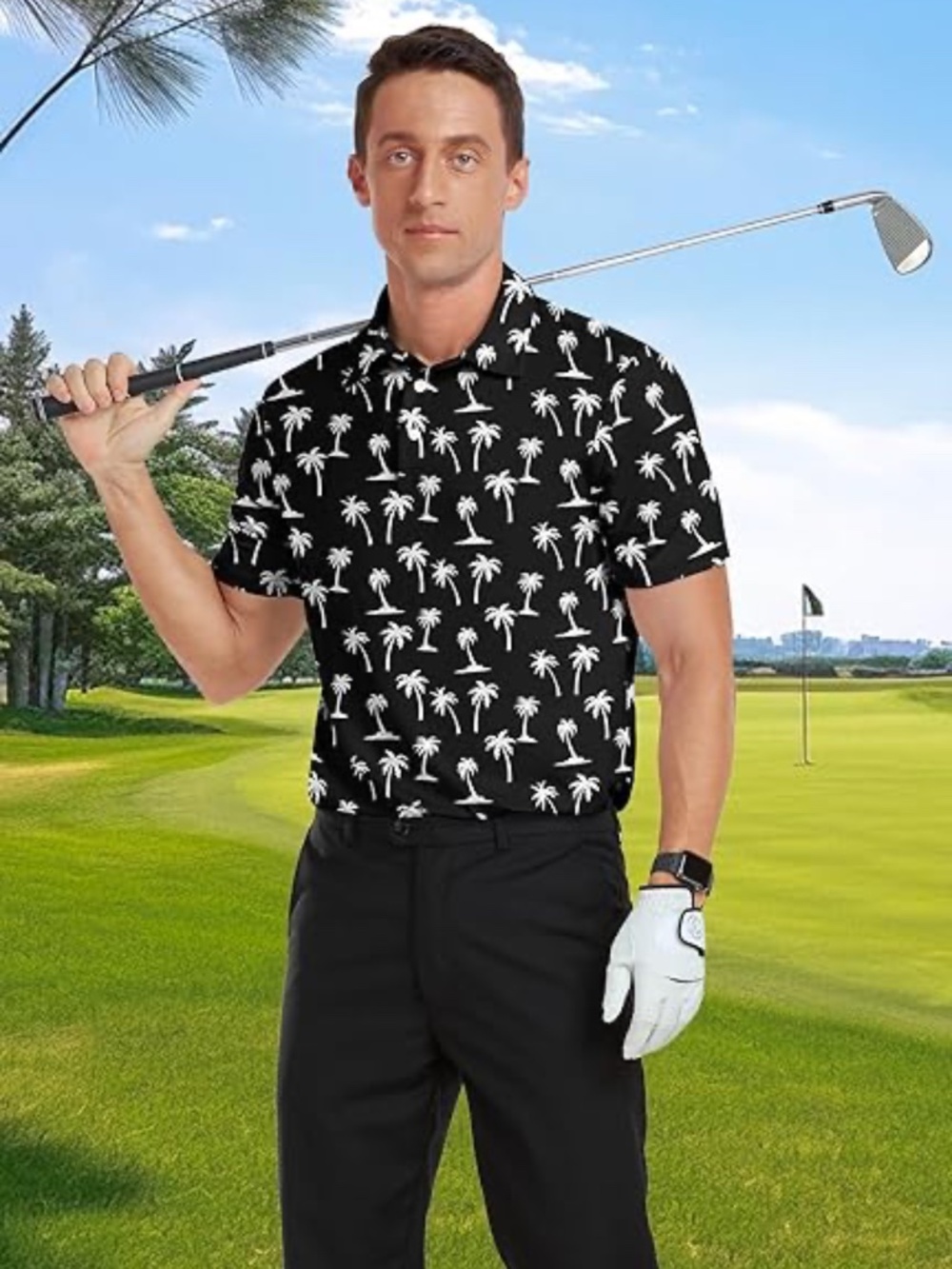 NWOT NITAGUT Golf Shirts for Men Short Sleeve Dry Fit Print Performance Moisture